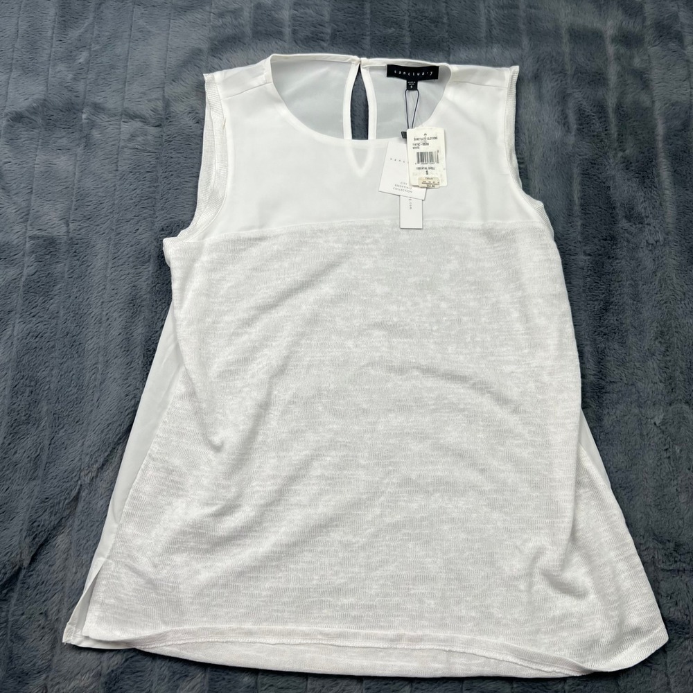 Sanctuary White Essential Shell Mixed Media Sleeveless Top T1878C-KS289 Small